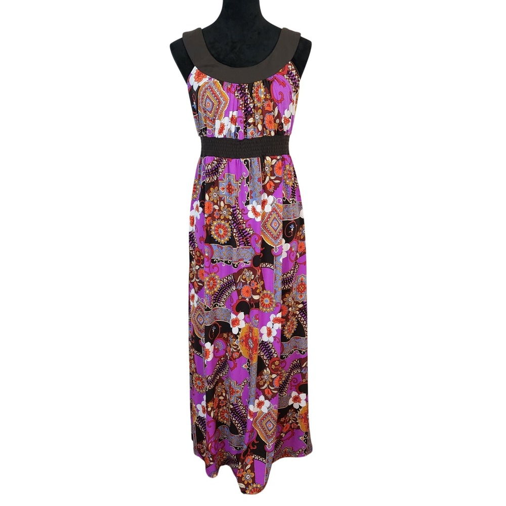 JOHN PAUL RICHARD Size Medium Paisley Boho Chic Empire Scoop Neck Maxi Dress EUC
